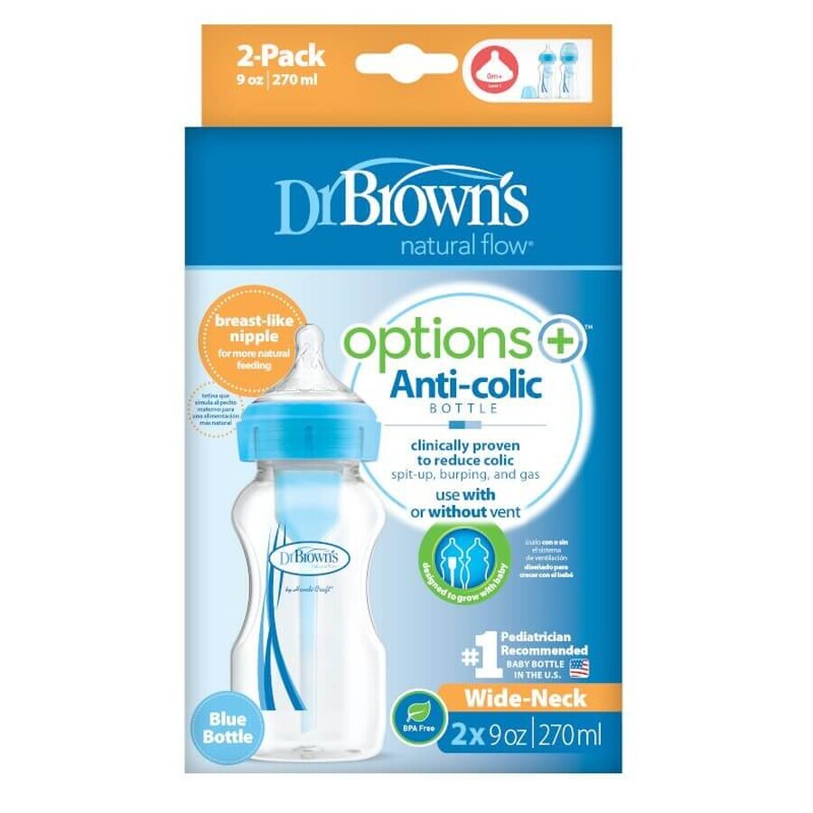 Options+ flacon bleu à col large, 270 ml, 2 pièces, Dr Browns