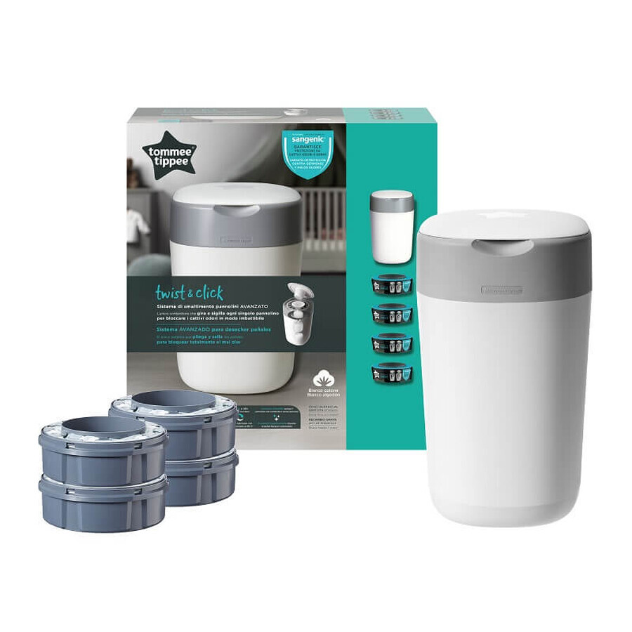 Confezione Cesto per pannolini Sangenic Tec Twist&Click + 4 ricariche, Tommee Tippee