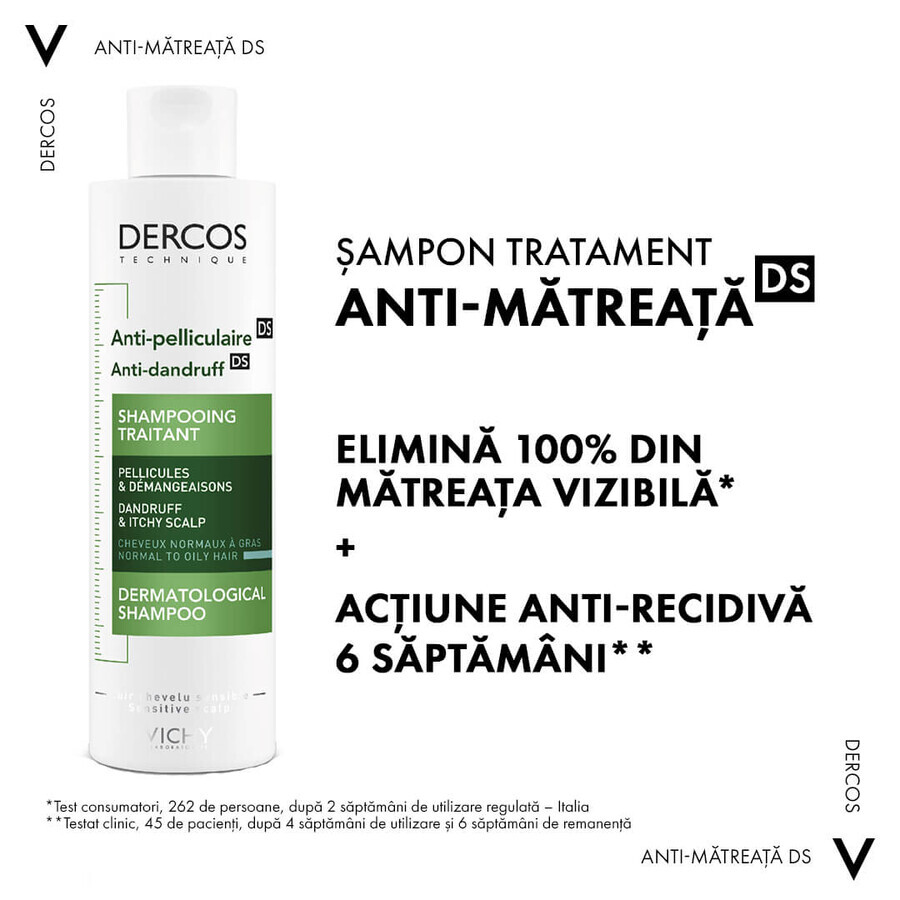 Pacchetto shampoo antiforfora per capelli normali e grassi, Dercos, 2x200 ml, Vichy