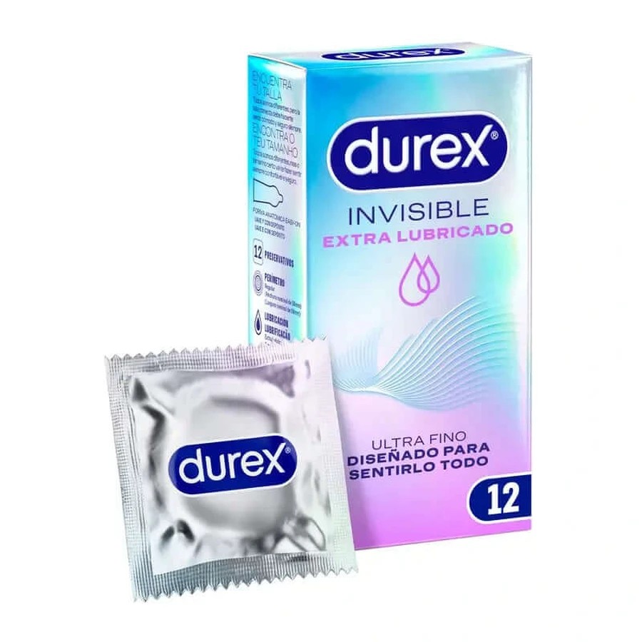 Durex Préservatifs Invisibles Extra Fins Extra Lubrifiés, 12Uds
