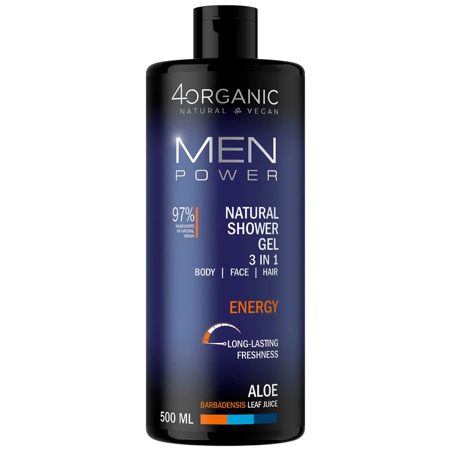 4Organic Men Power, gel doccia naturale 3in1, Energia, 500 ml