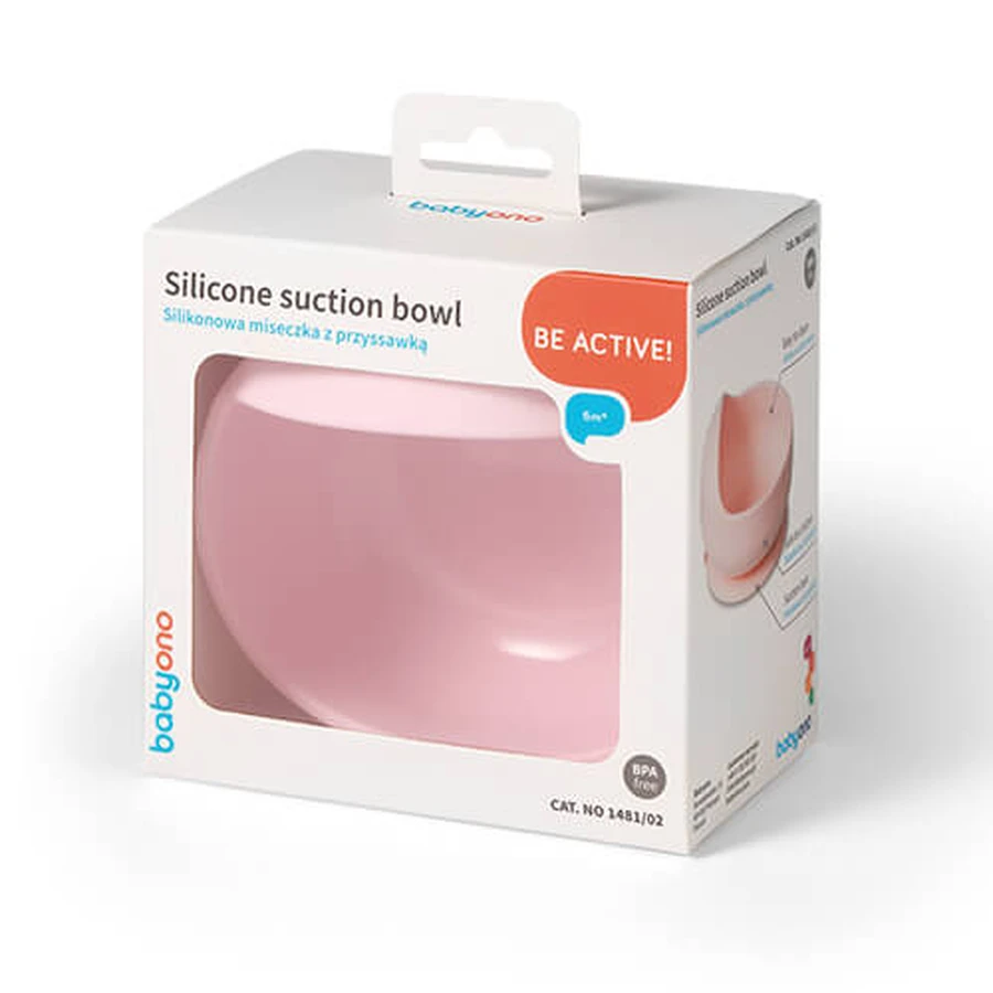 BabyOno, siliconen beker met zuignap, roze, vanaf 6 maanden, 1 st.