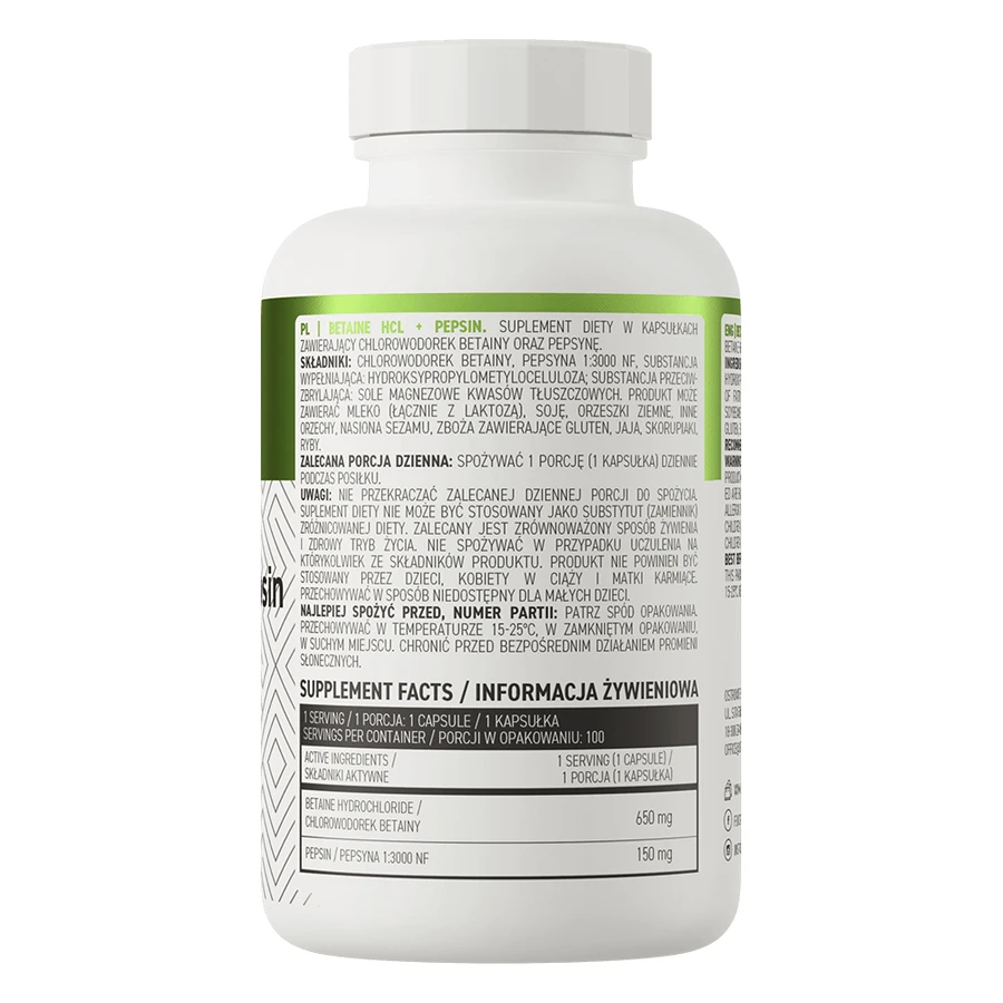 OstroVit Betaína HCl + Pepsina, 100 cápsulas