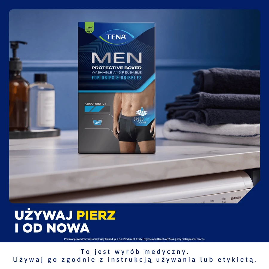 Tena Men Protective Boxer, herbruikbare boxershort voor lichte incontinentie, zwart, maat M, 1 stuk