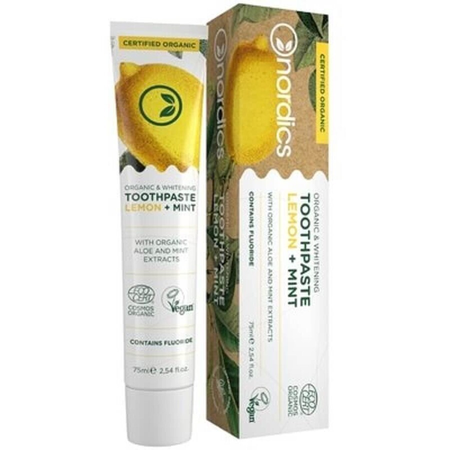 Organic Whitening Toothpaste with Lemon and Mint, 75ml, Nordics