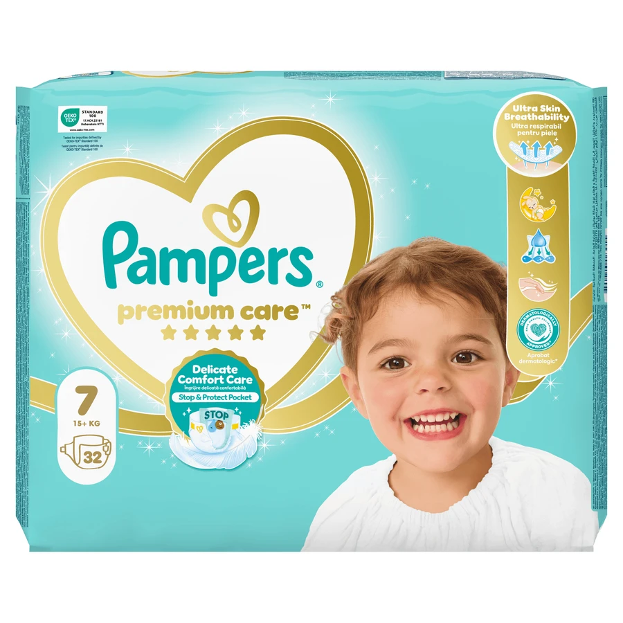 Pampers Premium Care, scutece, mărimea 7, 15+ kg, 32 buc