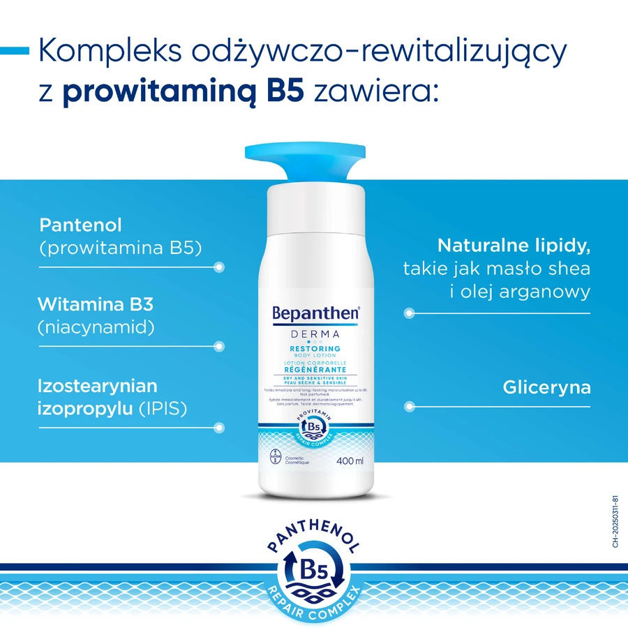 Bepanthen Derma Restoring, feuchtigkeitsspendende und revitalisierende Körperlotion, 400 ml
