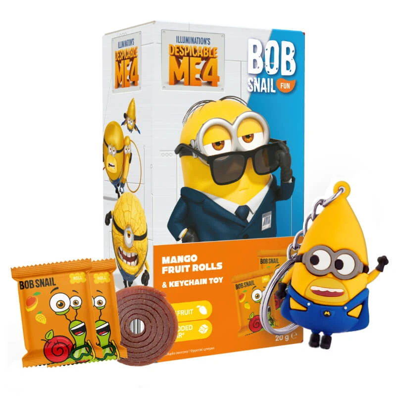 Bob Snail Fun set, Fruit snack op rol, mango, 20 g + speeltje, Minion