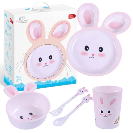 Bocioland, vajilla infantil de melamina, conejo, 5 piezas