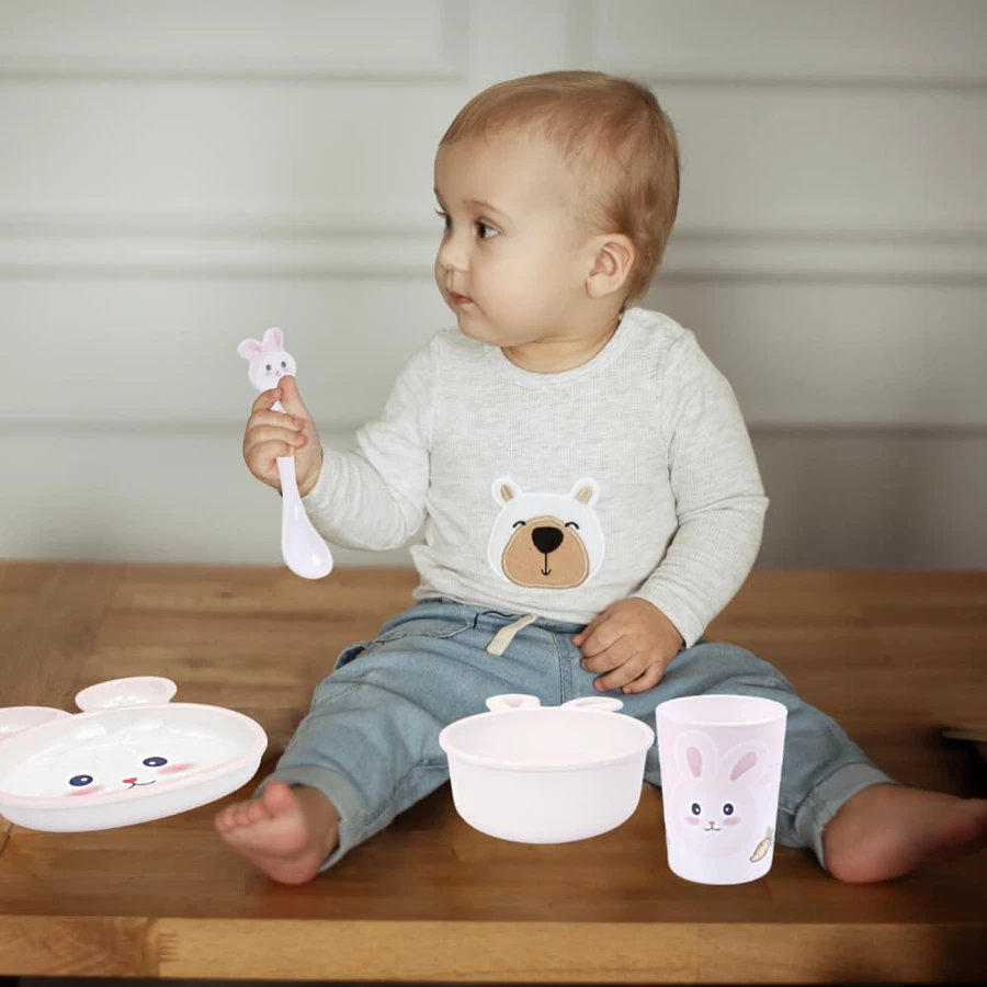 Bocioland, vajilla infantil de melamina, conejo, 5 piezas