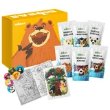 BioBas Bio pap set, rijst, spelt, gierst, griesmeel, havermout, met kleurboek en stickers, geen suiker toegevoegd, vanaf 6 maanden, 6 x 200 g