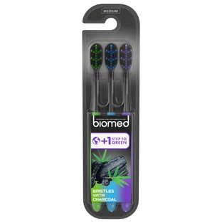 Biomed, houtskool tandenborstel, medium, 3 stuks