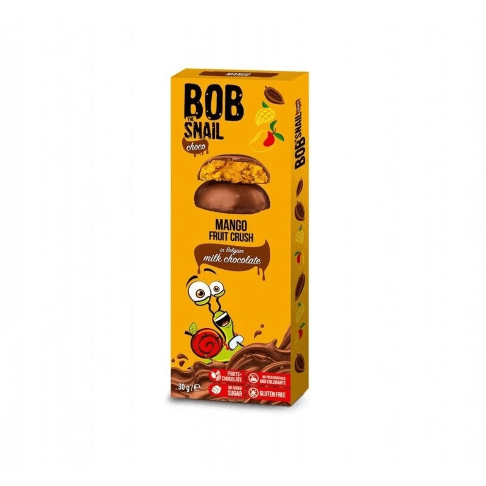 Mango snack met melkchocolade, 30 g, Bob Snail