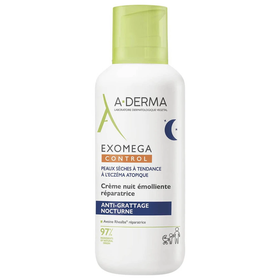 A-Derma Exomega Control, crema notte emolliente e rigenerante, per pelli secche e a tendenza atopica, dal 1° giorno, 400 ml