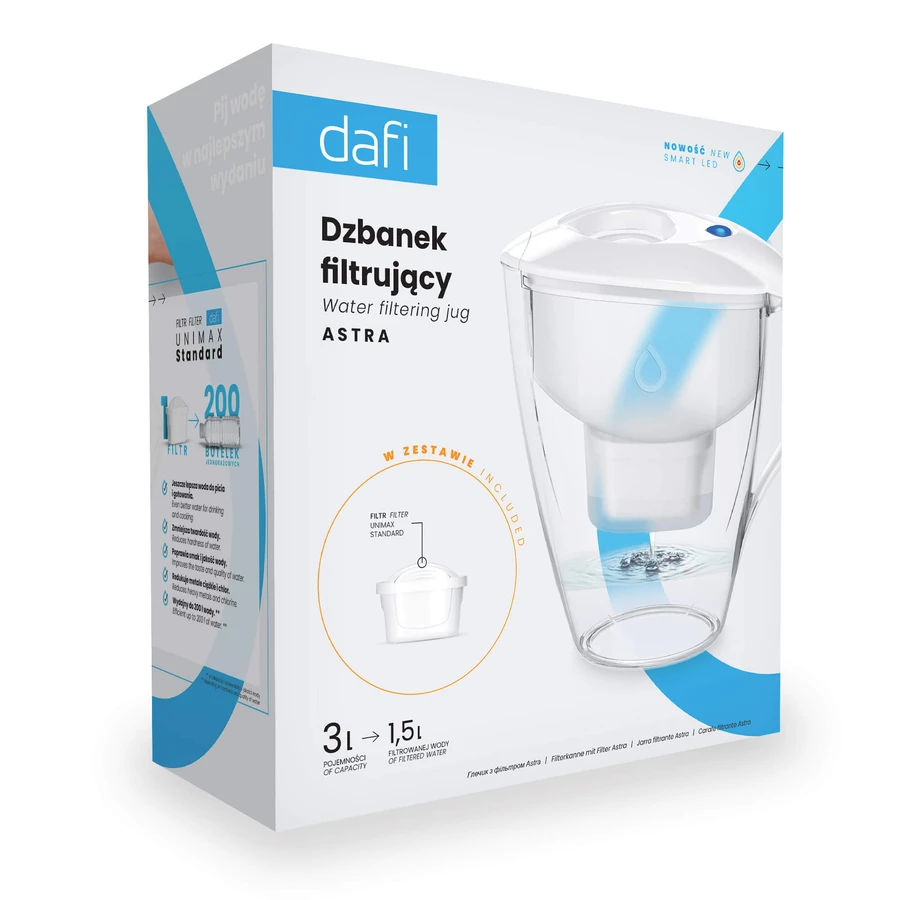 Dafi Astra Led, Filterkanne, weiß, 3 l + Unimax-Filter, 1 Stück