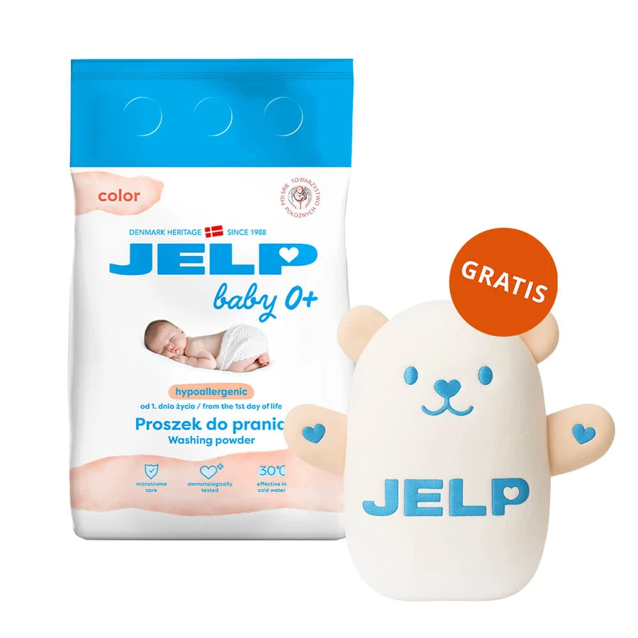 Jelp Baby 0+, detersivo ipoallergenico, colore, 2,25 kg + orsetto in omaggio