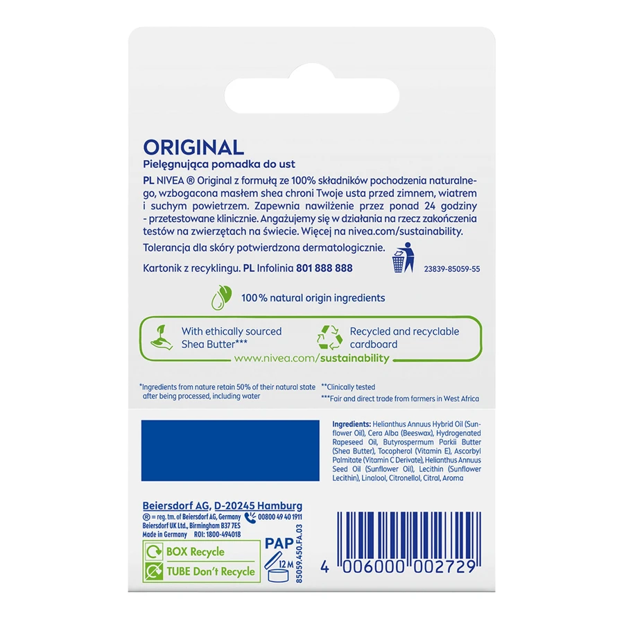 Nivea Original, pflegender Lippenstift, Duopack, 2 x 4,8 g