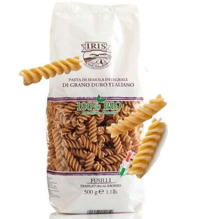 Paste Bio Fusilli din grau dur integral, 500 g, Iris Bio