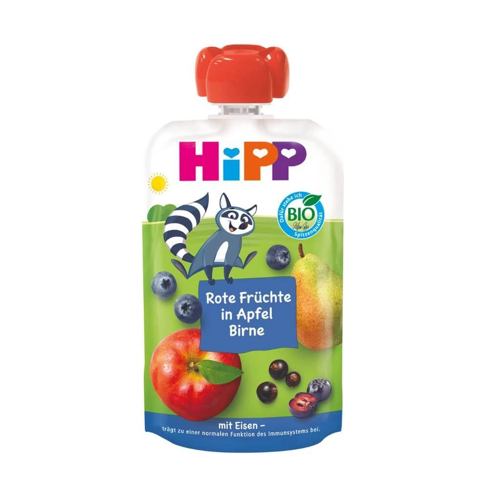 Biologische puree van rode vruchten, appels, peren met ijzer, 100 g, Hipp