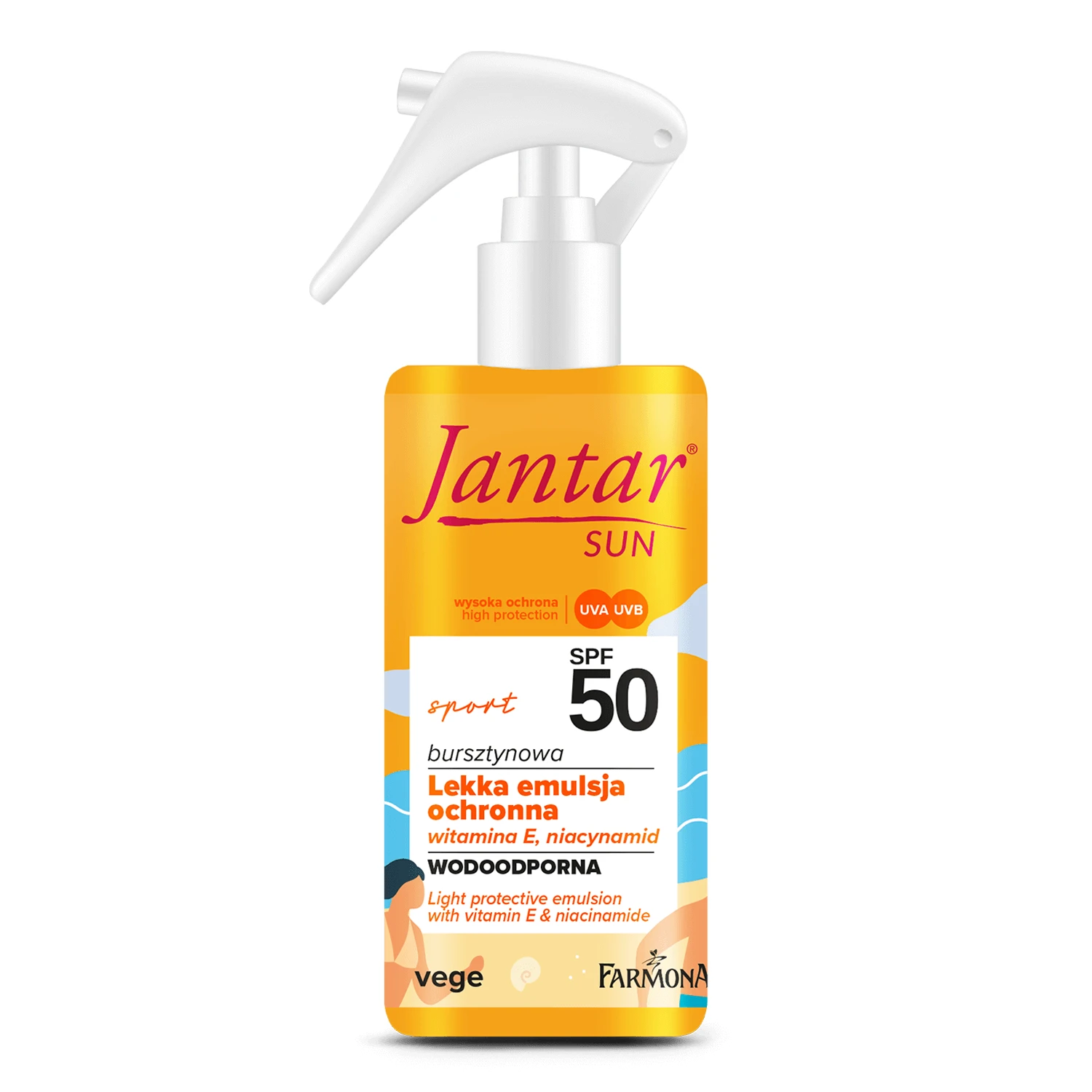 Farmona Jantar Sun, ultralichte beschermende emulsie met vitamine E en niacinamide, waterbestendig, SPF 50, 150 ml