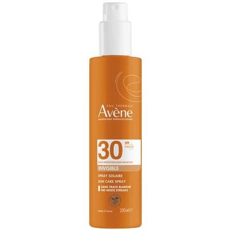 Avene Sun set, hoge zonbescherming, spray, SPF 30, 200 ml + onzichtbare gezichtszonnebrandcrème, gevoelige huid, SPF 50+, 50 ml + gratis strandtasje