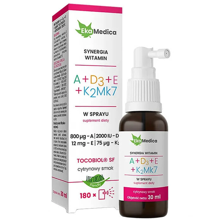 EkaMedica Synergia witamin A + D3 + E + K2MK7, spray, 30 ml: ceny i cechy
