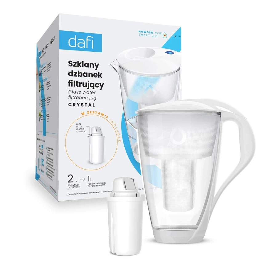 Dafi Crystal Led, Glasfilterkanne, weiß, 2 l + Classic-Filter, 1 Stück