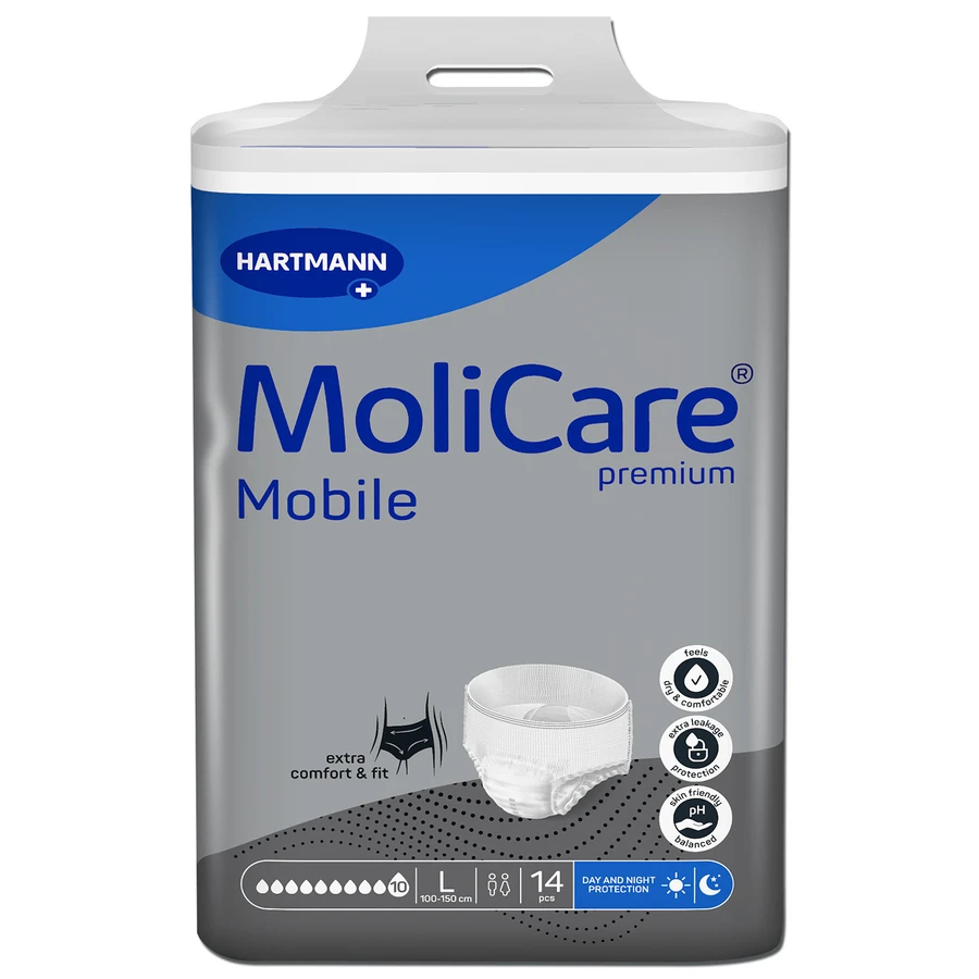 MoliCare Premium Mobile, diapers, size L, 100-150 cm, 10 drops, 14 pcs.