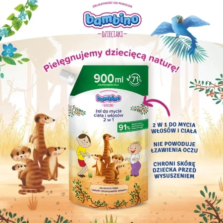 Bambino Kids, 2-in-1 lichaams- en haarwasgel, Surykats, bouillon, 900 ml