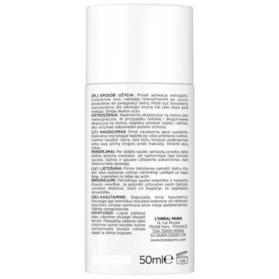 L'Oreal Bright Reveal Daily, color fluid, tinted glow, SPF 50+, 50 ml.