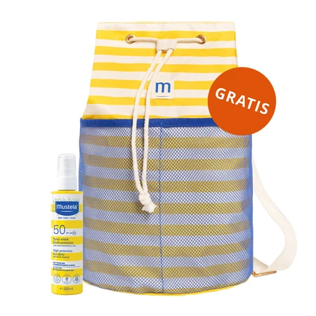 Mustela Sun Bebe Enfant-Famille, zonnebrandspray voor gezicht en lichaam, SPF 50, 200 ml + gratis strandrugzakje