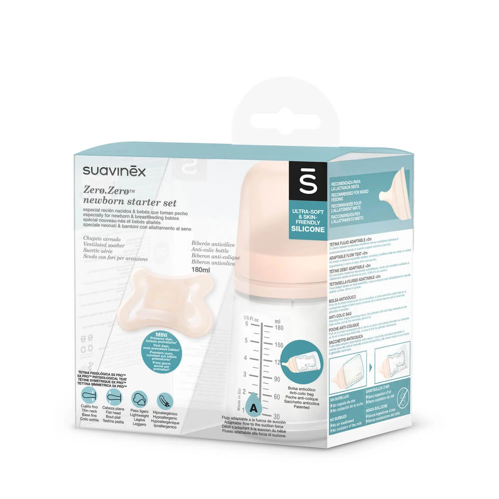 Anti-koliek 180 ml fles met variabel debiet + fopspeen -2-2 maanden, Suavinex