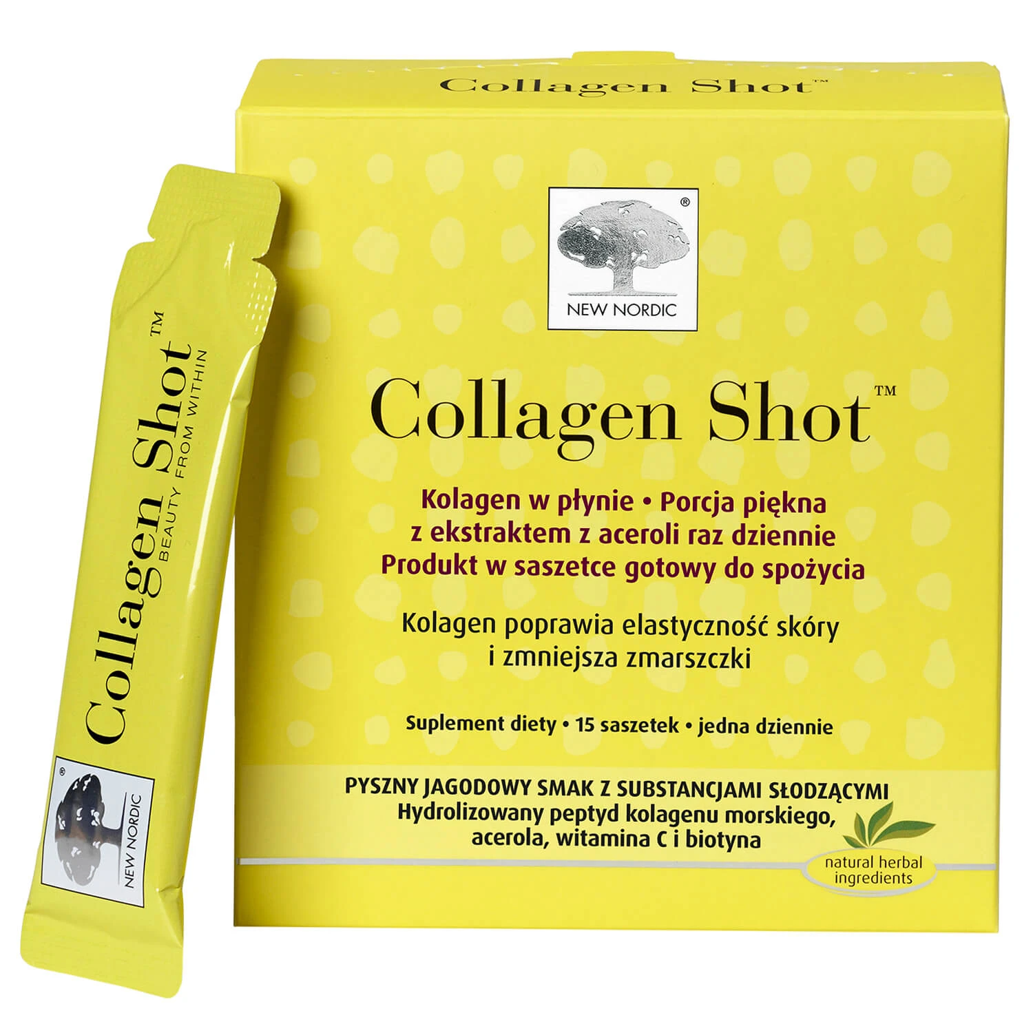 New Nordic Collagen Shot, vloeibaar collageen, bessensmaak, 15 sachets VERWIJDERDE VERPAKKING