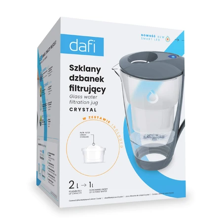 Dafi Crystal Led, glass filter pitcher, steel, 2 l + Unimax filter, 1 piece