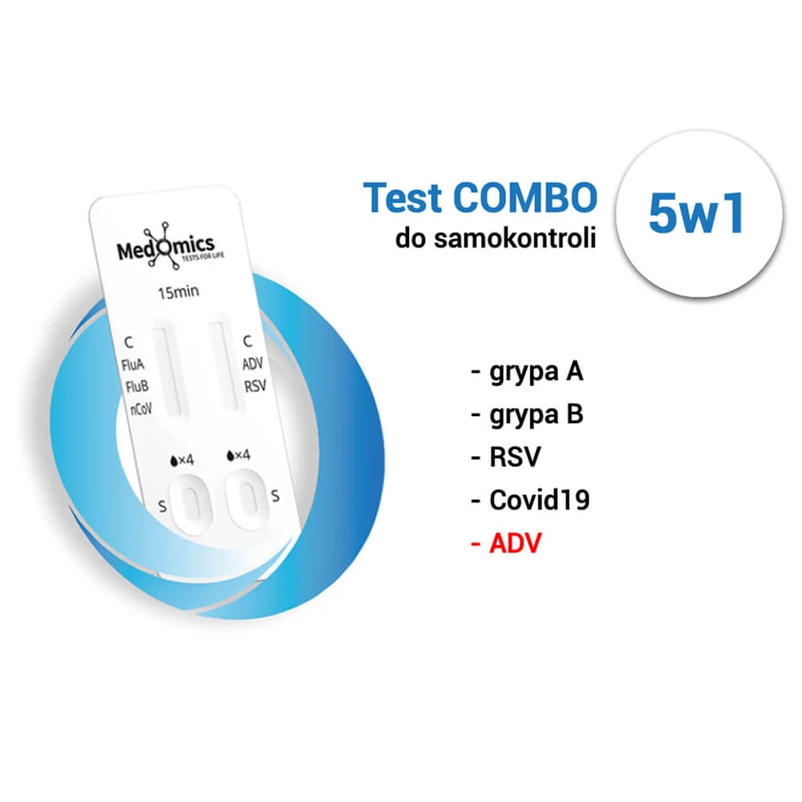 Combo 5-in-1 Sars-Cov-2/Flu A/B/RSV/ADV test, diagnostic test for 5 viruses, 1 piece