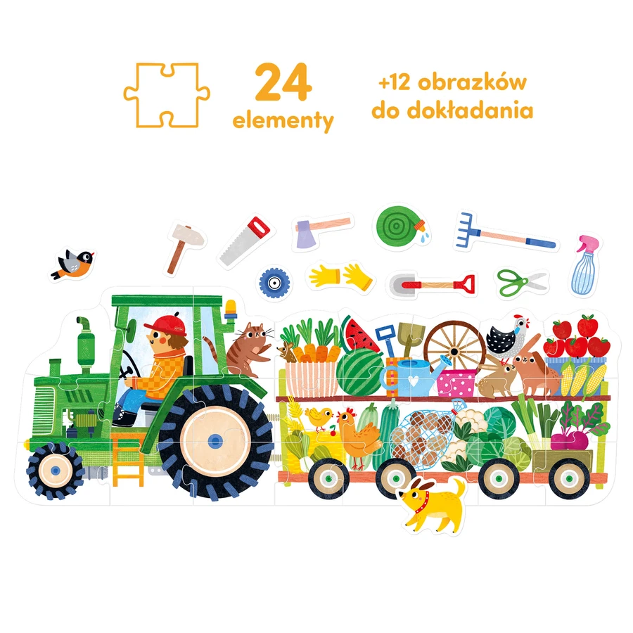 CzuCzu Moto Puzzle Tractor, puzzle pentru copii, 2-3 ani, 24 elemente