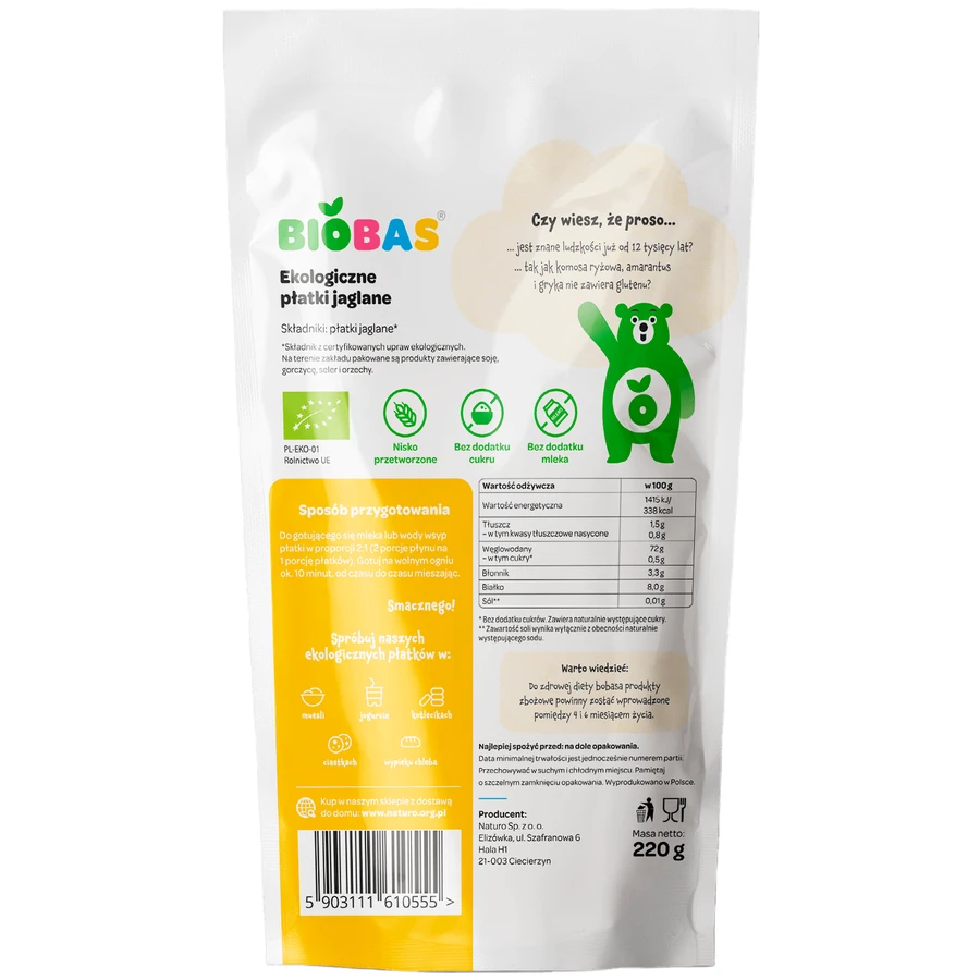 Fiocchi di grano saraceno BioBas, senza zuccheri aggiunti, da 12 mesi, 220 g