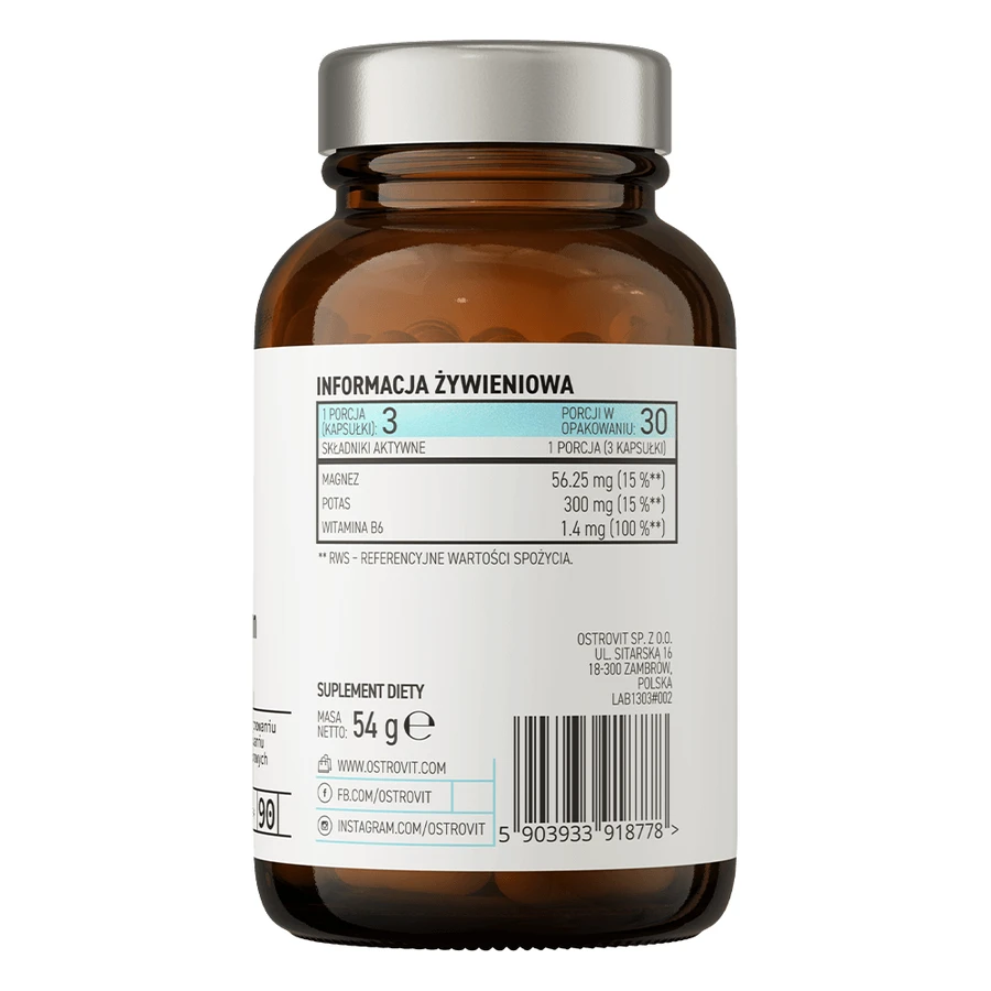 OstroVit Pharma Magnesium Citrate + Postassium + B6 P-5-P, 90 capsules.