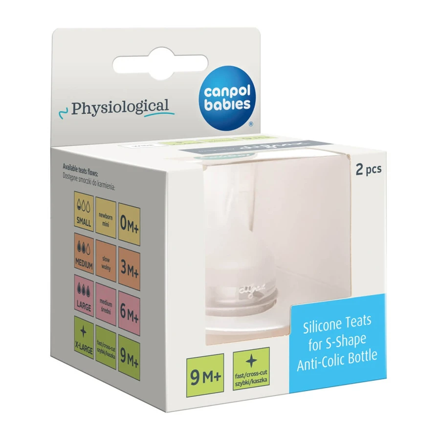 Canpol Baby's, S-Shape anti-colic fles, wijde opening, PP, 24/201, 200 ml + siliconen speen voor S-Shape XL fles, snel/voeding, 59/894, vanaf 9 maanden, 2 stuks gratis