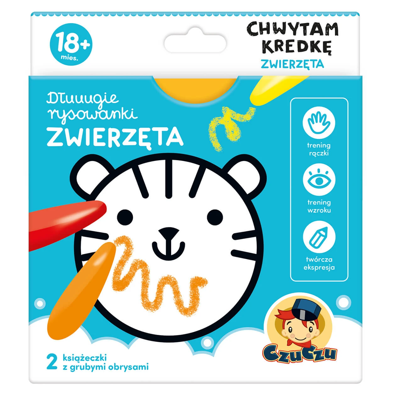 CzuCzu Lange Tekenboeken Ik Vang Het Krijtje Dieren, 2 boeken voor kinderen, vanaf 18 maanden