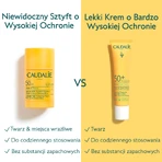 Caudalie Vinosun Protect, stick invizibil cu protecție ridicată, SPF 50, 15 g + cremă invizibilă, ușoară, cu protecție foarte ridicată, SPF 50+, 20 ml gratuit