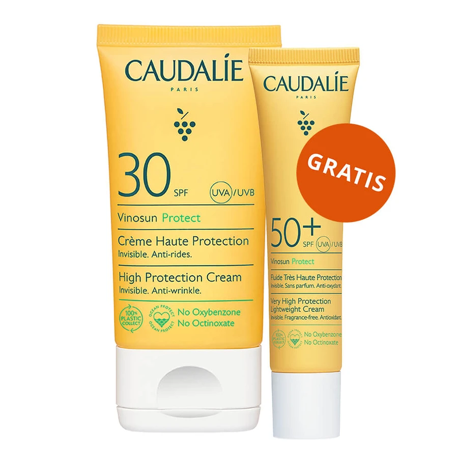 Caudalie Vinosun Protect, unsichtbare Creme mit hohem Schutz, SPF 30, 50 ml + unsichtbare, leichte Creme mit sehr hohem Schutz, SPF 50+, 20 ml gratis