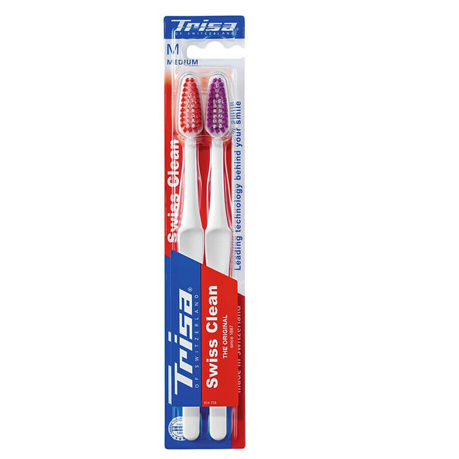 Brosses à dents Medium Swiss Clean, 2 pièces, Trisa