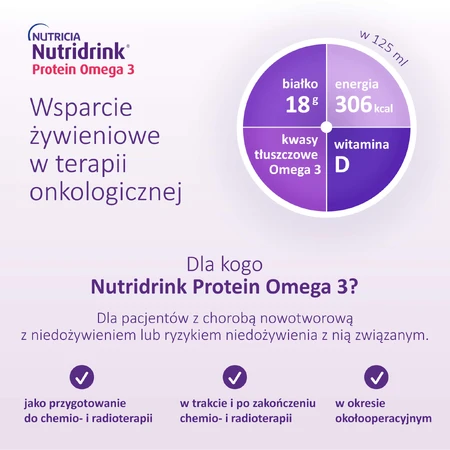 Set Nutridrink Protein Omega 3, preparat nutritiv, aromă crocantă de căpșuni și zmeură, 8 x 125 ml + caiet de rețete gratuit