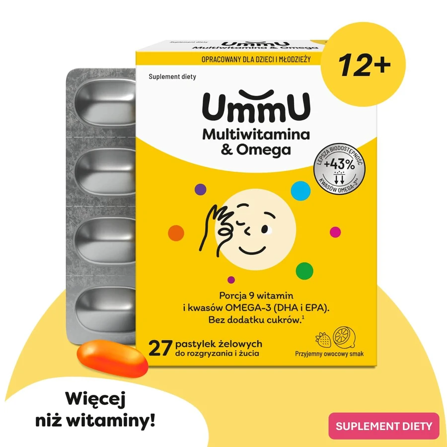 UmmU Multivitamin&Omega, para niños a partir de 12 años, 27 pastillas masticables