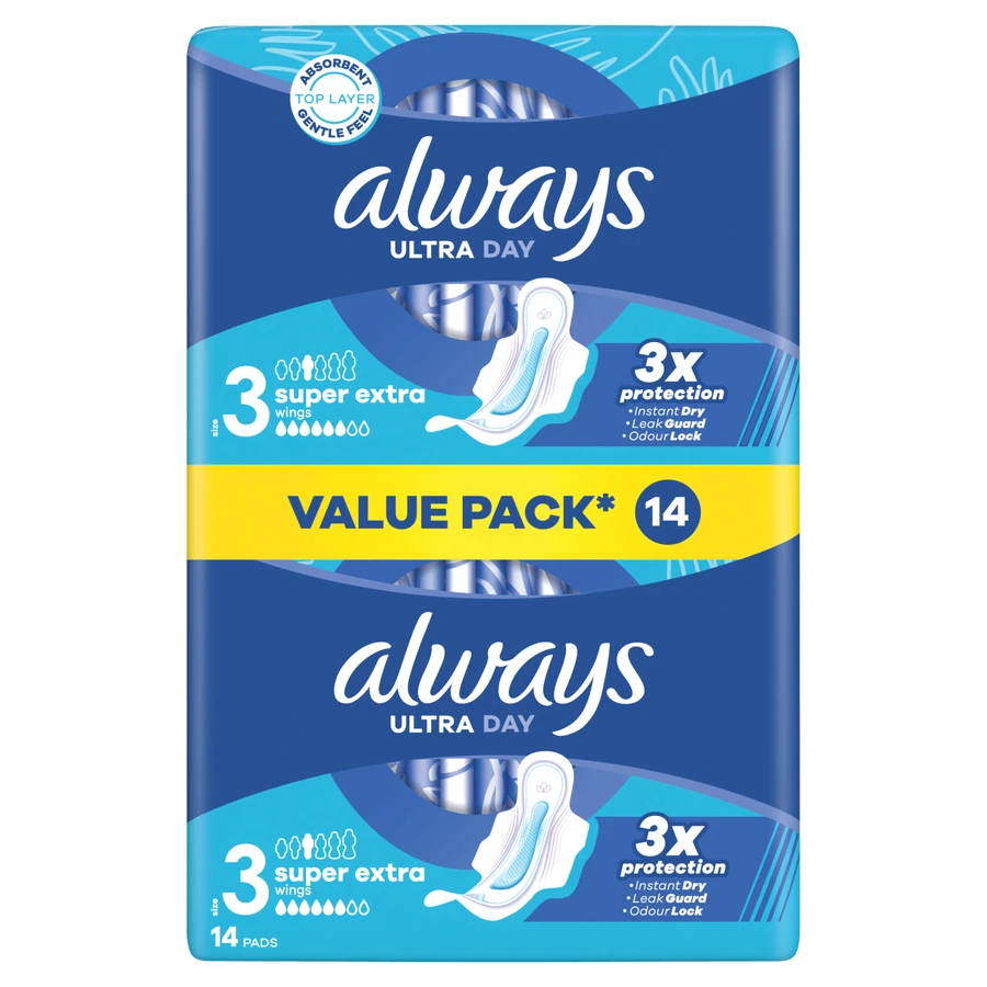 Always Ultra Day, sanitary napkins with wings, Super Extra, 14 pieces