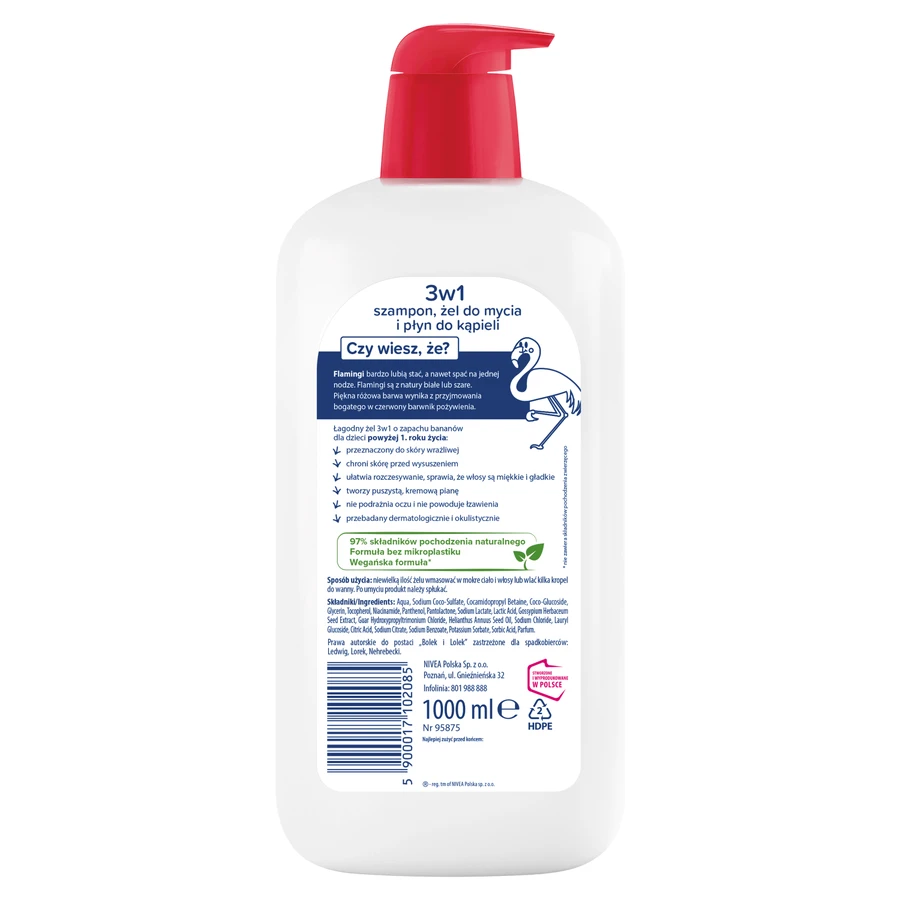 Bambino Kids, 2-in-1 wasgel voor lichaam en haar, flamingo, vanaf 1 jaar, 1 l