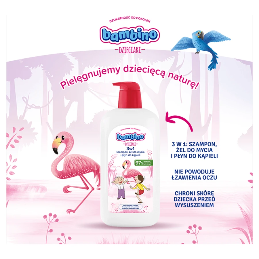 Bambino Kids, 2-in-1 wasgel voor lichaam en haar, flamingo, vanaf 1 jaar, 1 l
