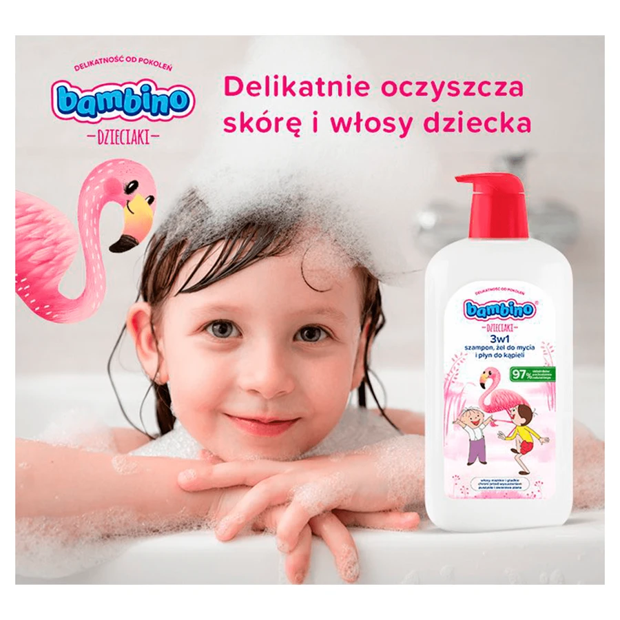 Bambino Kids, 2-in-1 wasgel voor lichaam en haar, flamingo, vanaf 1 jaar, 1 l