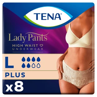 Tena Lady Pants Creme, mutandine assorbenti, taglia L, 95-130 cm, Plus, 8 pezzi
